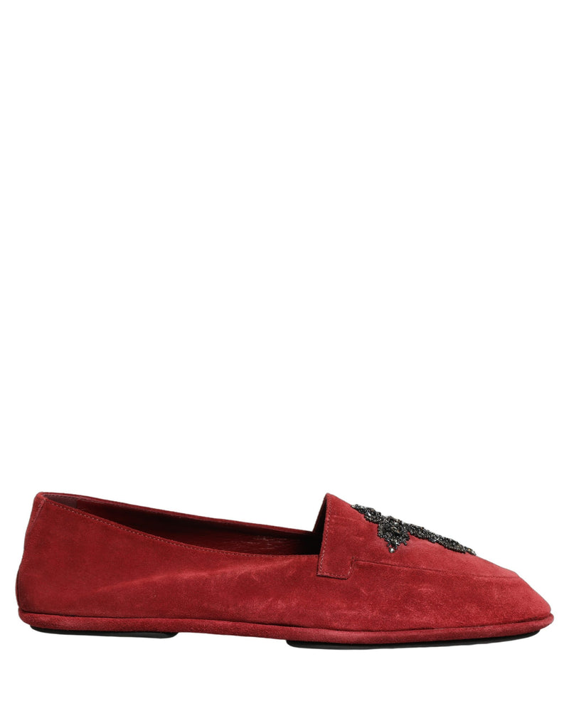 Dolce & Gabbana Red Suede Cross Slip On Dress Loafers