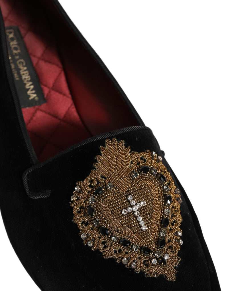 Dolce & Gabbana Black Velvet Sacred Heart Dress Loafers