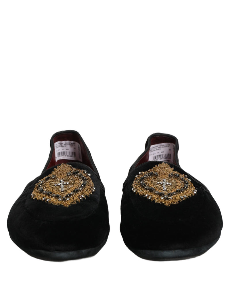 Dolce & Gabbana Black Velvet Sacred Heart Dress Loafers
