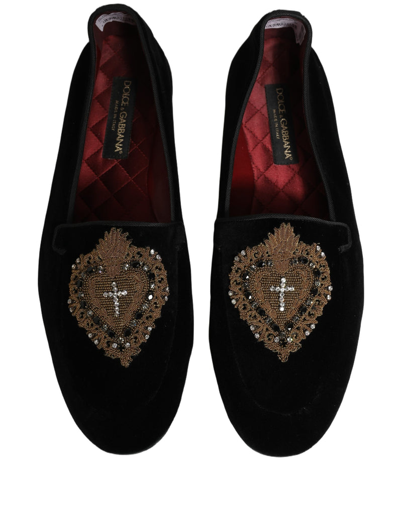Dolce & Gabbana Black Velvet Sacred Heart Dress Loafers