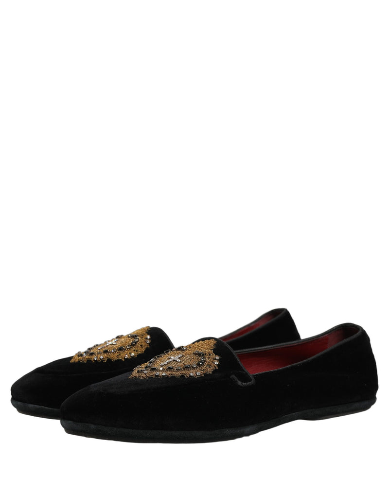 Dolce & Gabbana Black Velvet Sacred Heart Dress Loafers