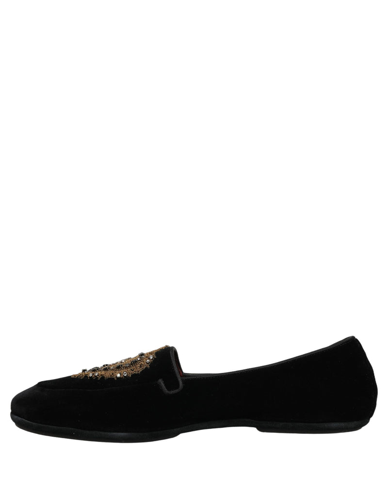 Dolce & Gabbana Black Velvet Sacred Heart Dress Loafers