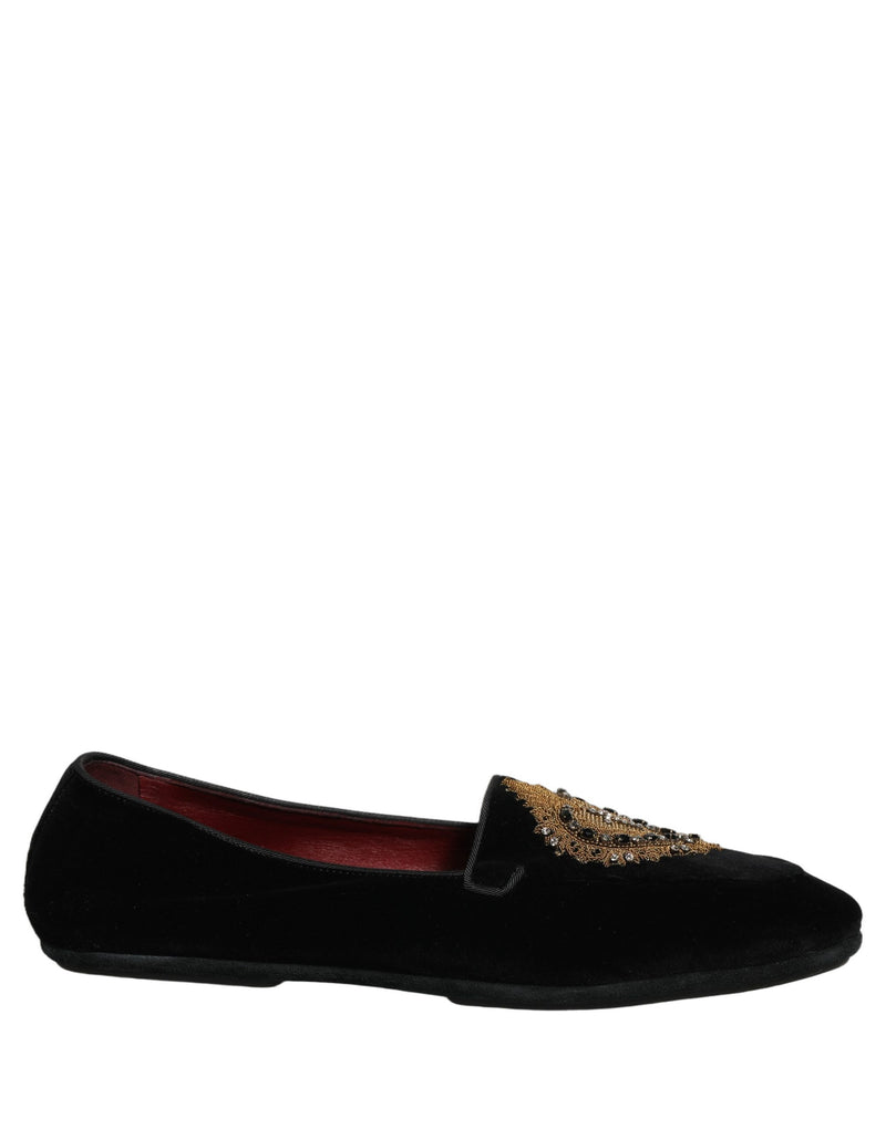 Dolce & Gabbana Black Velvet Sacred Heart Dress Loafers