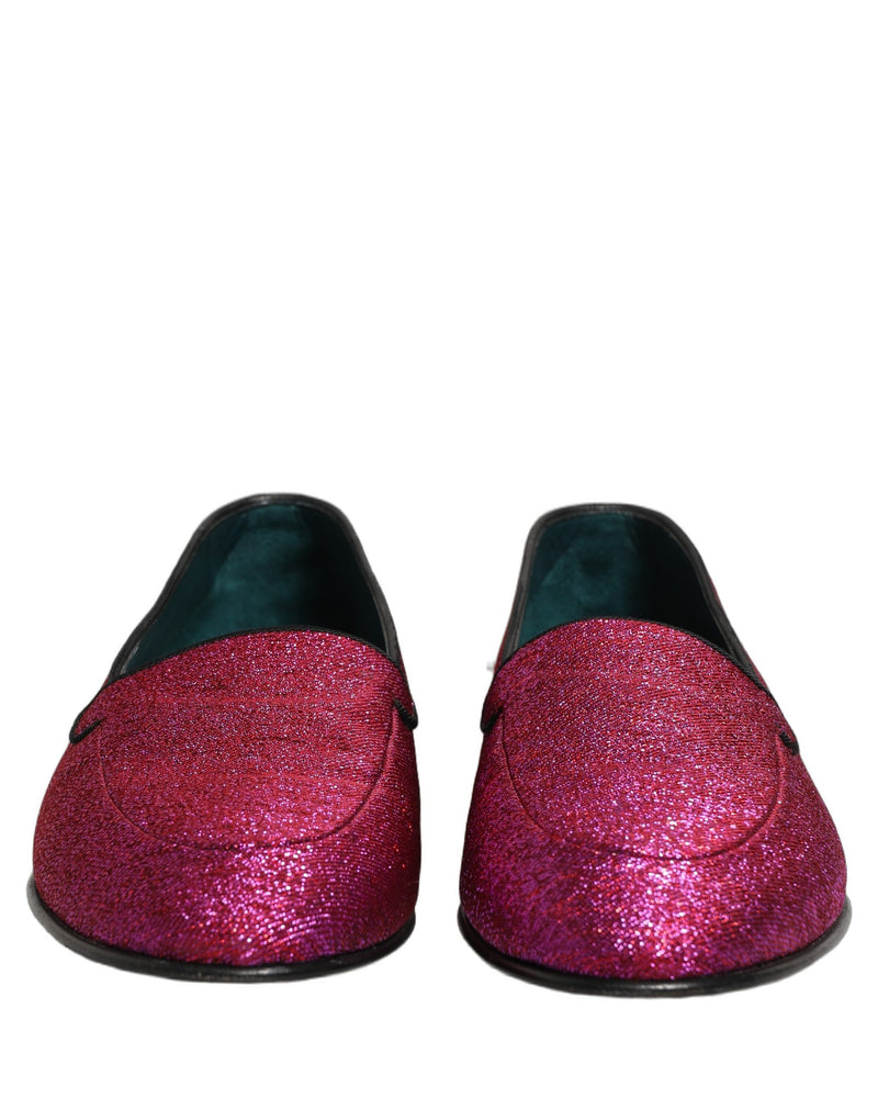 Dolce & Gabbana Pink Glitter Lurex Logo Dress Loafers