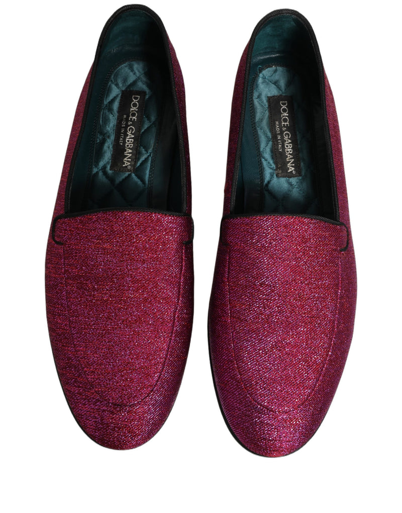 Dolce & Gabbana Pink Glitter Lurex Logo Dress Loafers