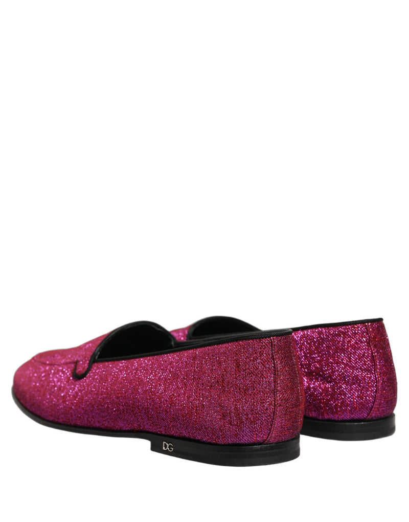 Dolce & Gabbana Pink Glitter Lurex Logo Dress Loafers