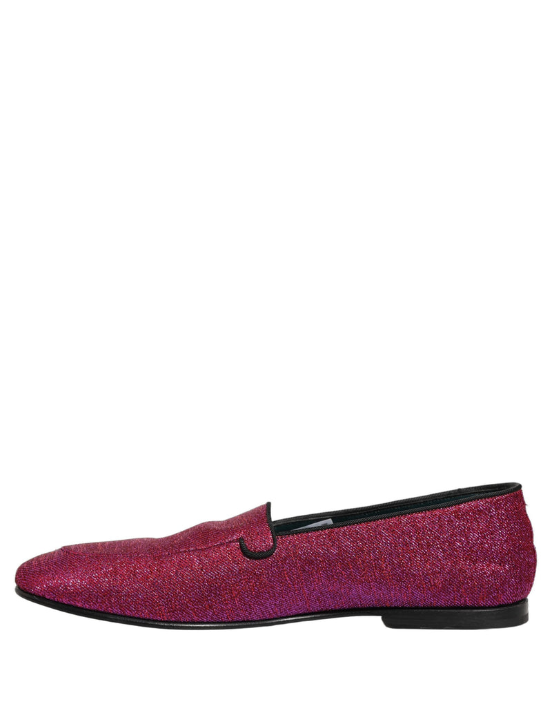 Dolce & Gabbana Pink Glitter Lurex Logo Dress Loafers