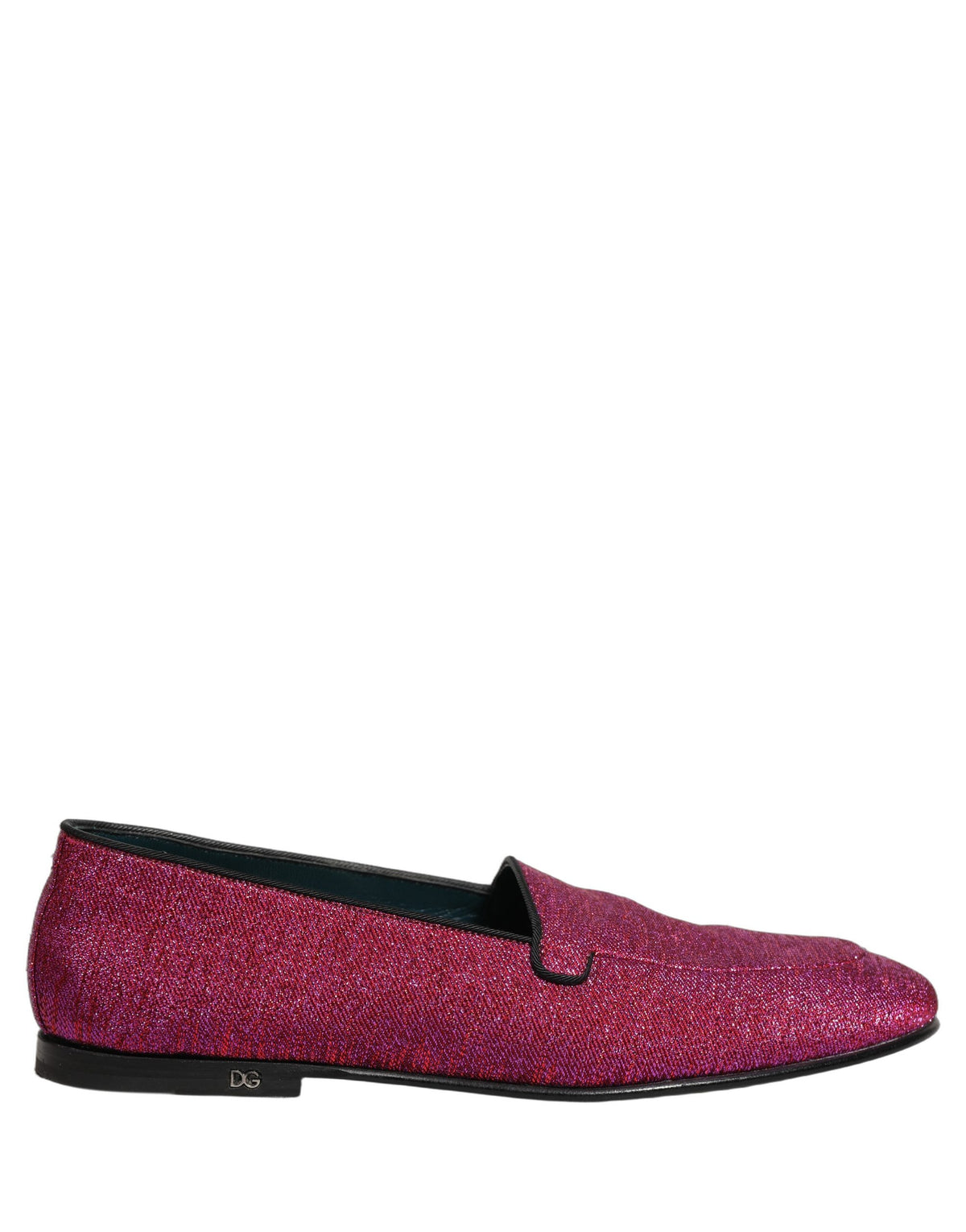 Dolce & Gabbana Pink Glitter Lurex Logo Dress Loafers