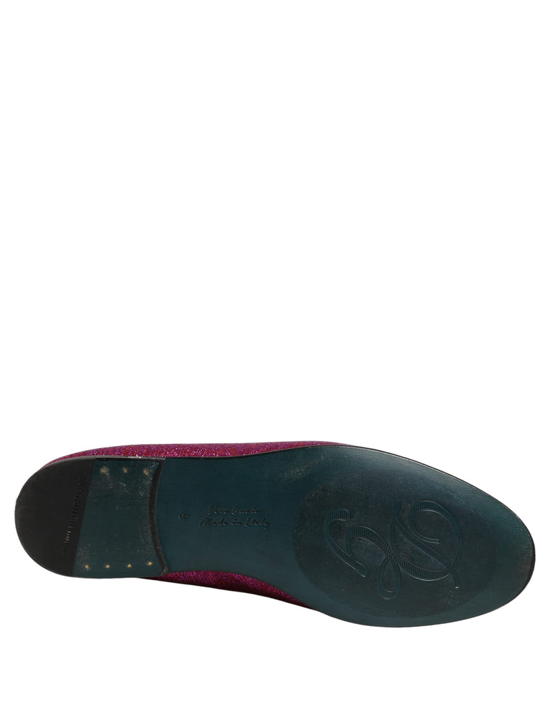 Dolce & Gabbana Pink Glitter Lurex Logo Dress Loafers