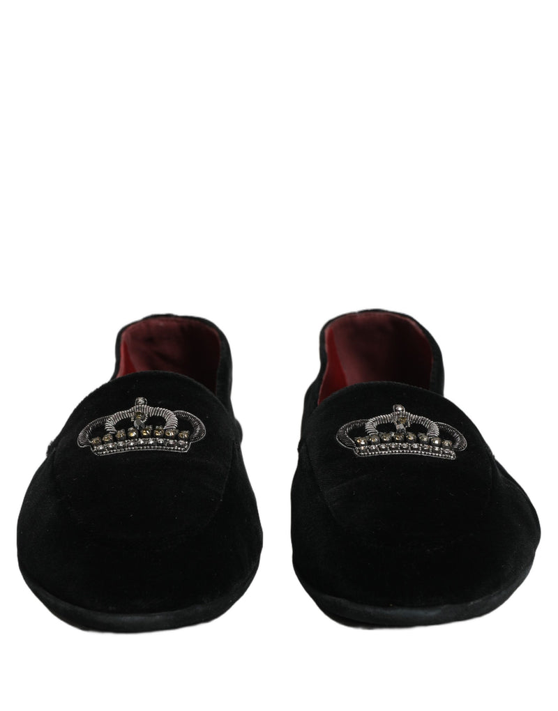Dolce & Gabbana Black Crown Embellished Dress Loafers Shoes
