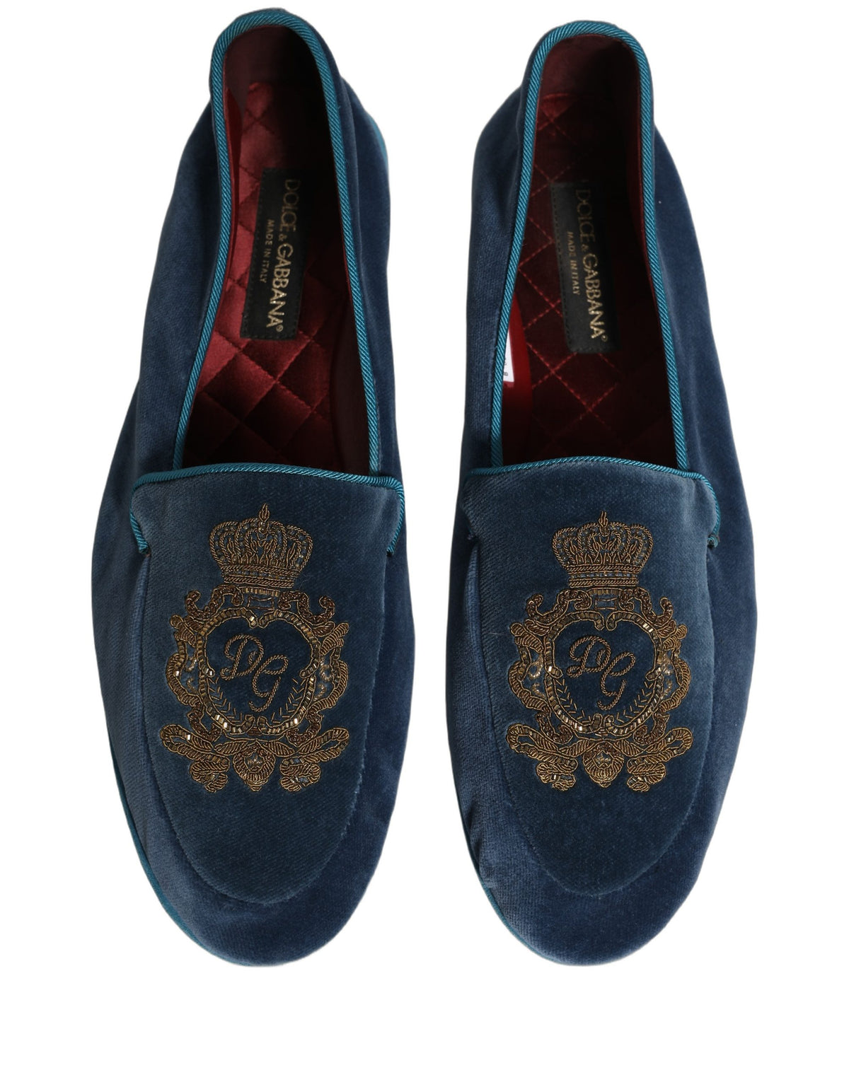 Dolce & Gabbana Blue Velvet Crown Embroidery Loafers