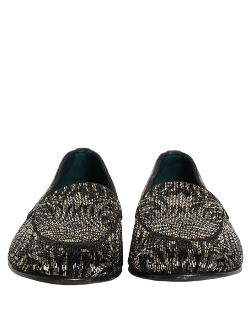 Dolce & Gabbana Black Silver Embellished Dress Loafers