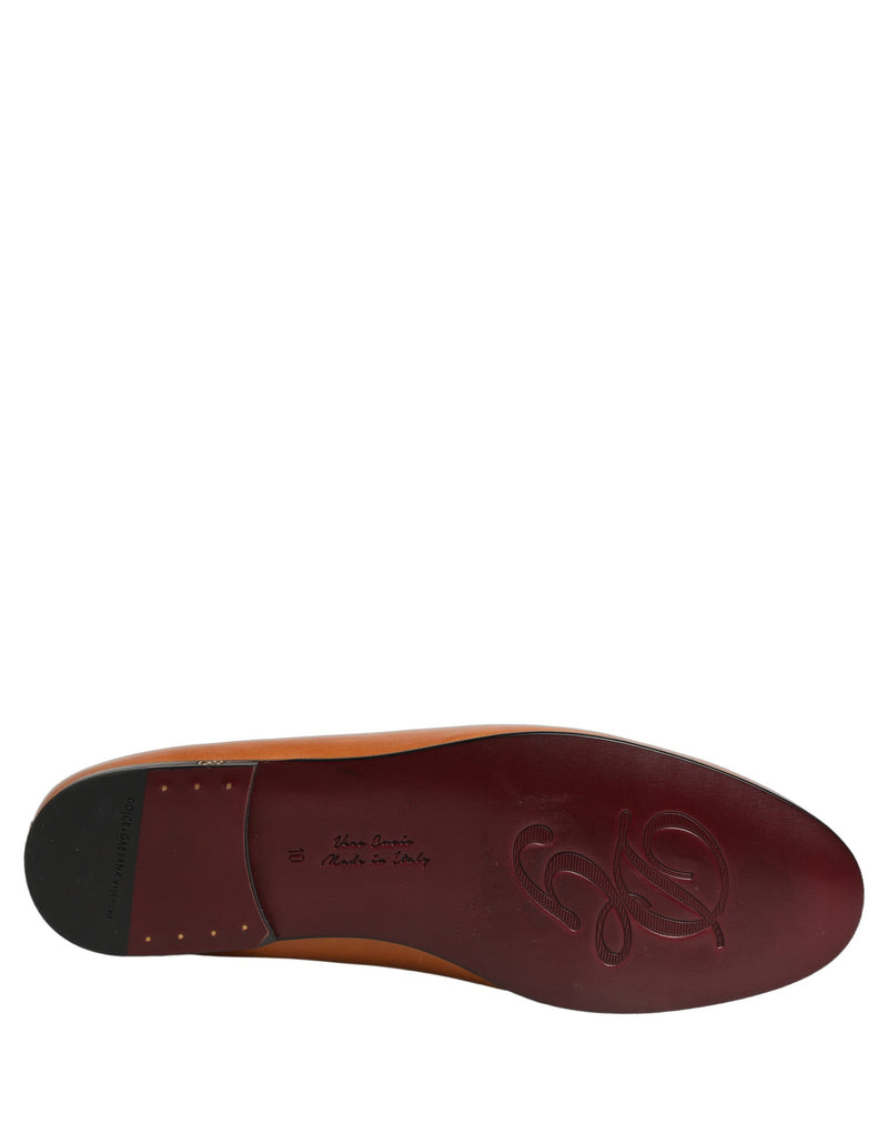 Dolce & Gabbana Brown Leather Logo Slip-On Loafers for Men