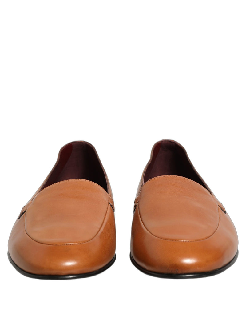 Dolce & Gabbana Brown Leather Logo Slip-On Loafers for Men