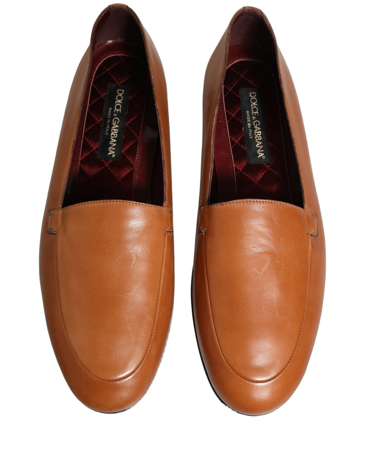 Dolce & Gabbana Brown Leather Logo Slip-On Loafers for Men