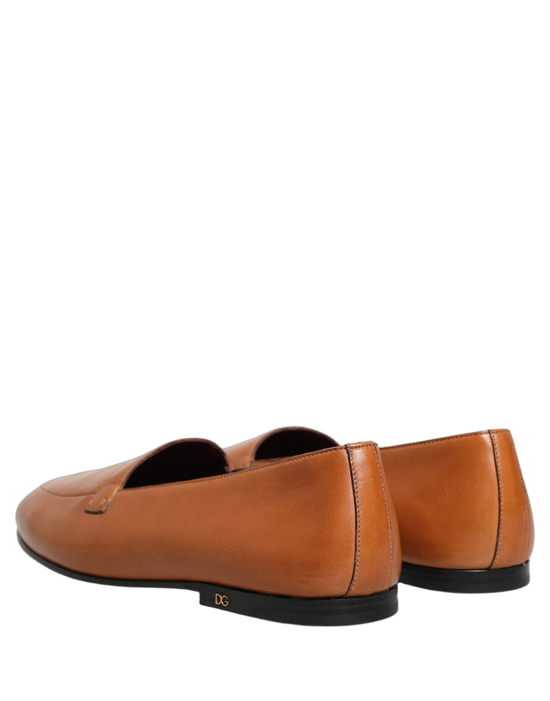 Dolce & Gabbana Brown Leather Logo Slip-On Loafers for Men