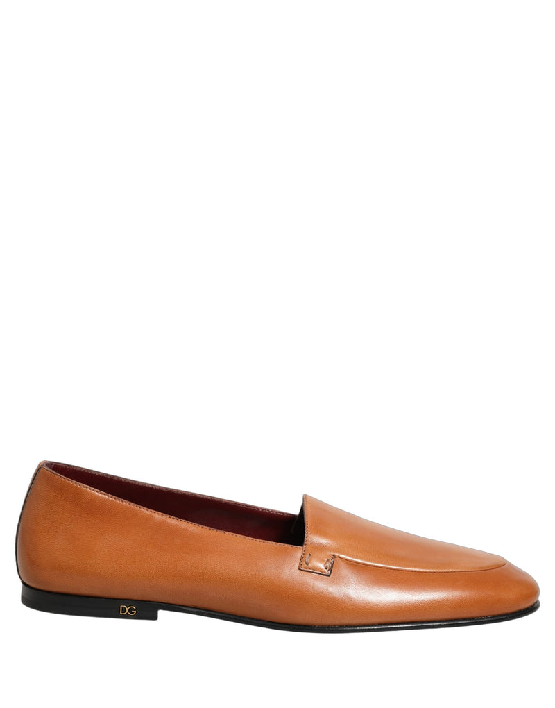 Dolce & Gabbana Brown Leather Logo Slip-On Loafers for Men