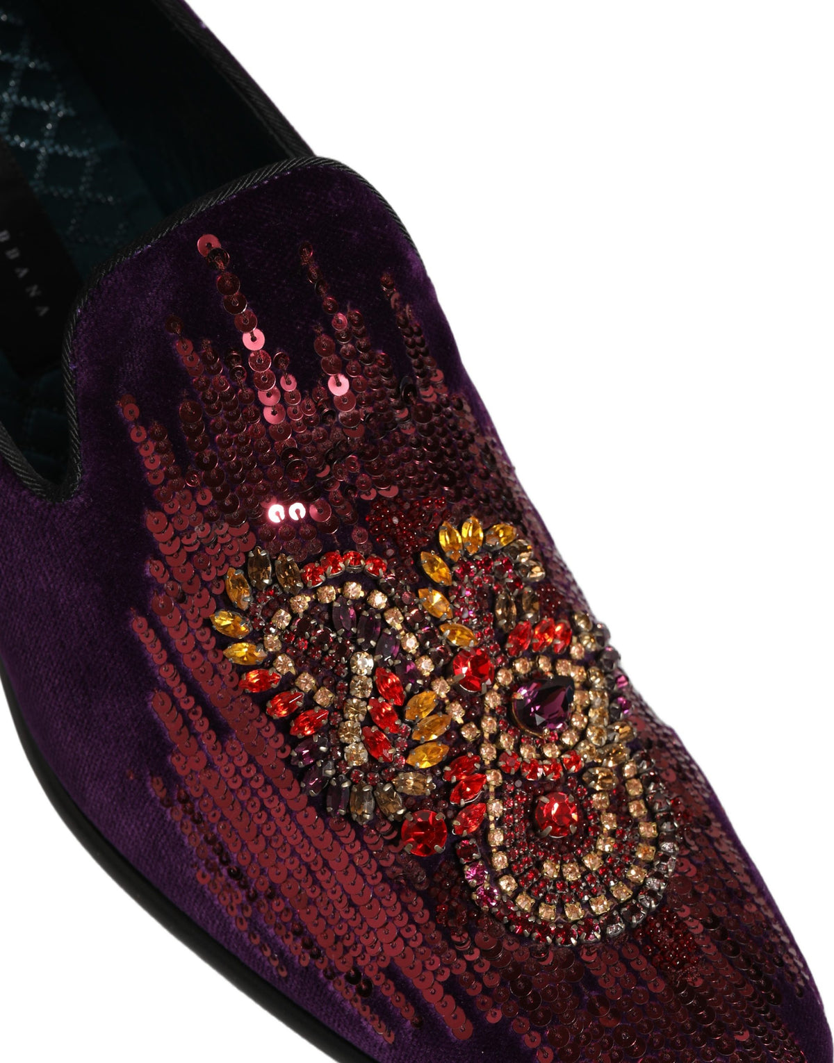 Dolce & Gabbana Violet Velvet Rhinestone Sequin Loafers