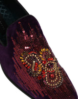 Dolce & Gabbana Violet Velvet Rhinestone Sequin Loafers