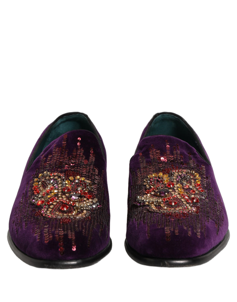 Dolce & Gabbana Violet Velvet Rhinestone Sequin Loafers
