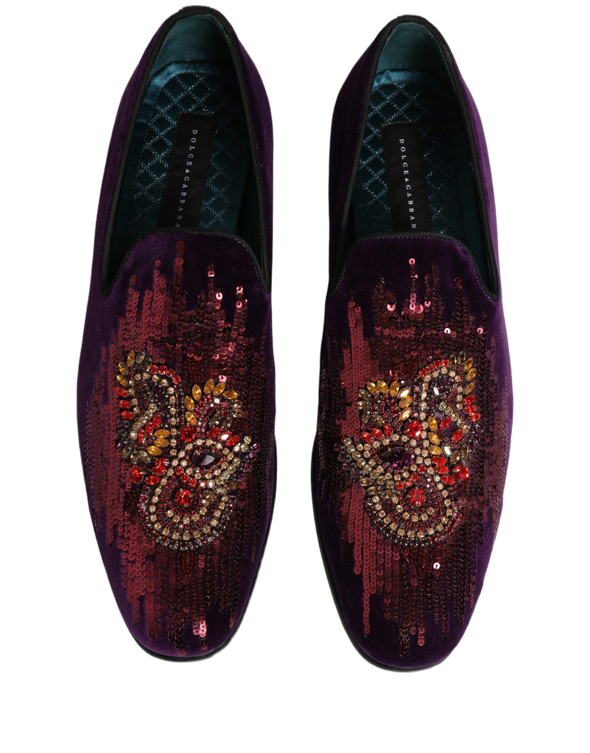 Dolce & Gabbana Violet Velvet Rhinestone Sequin Loafers