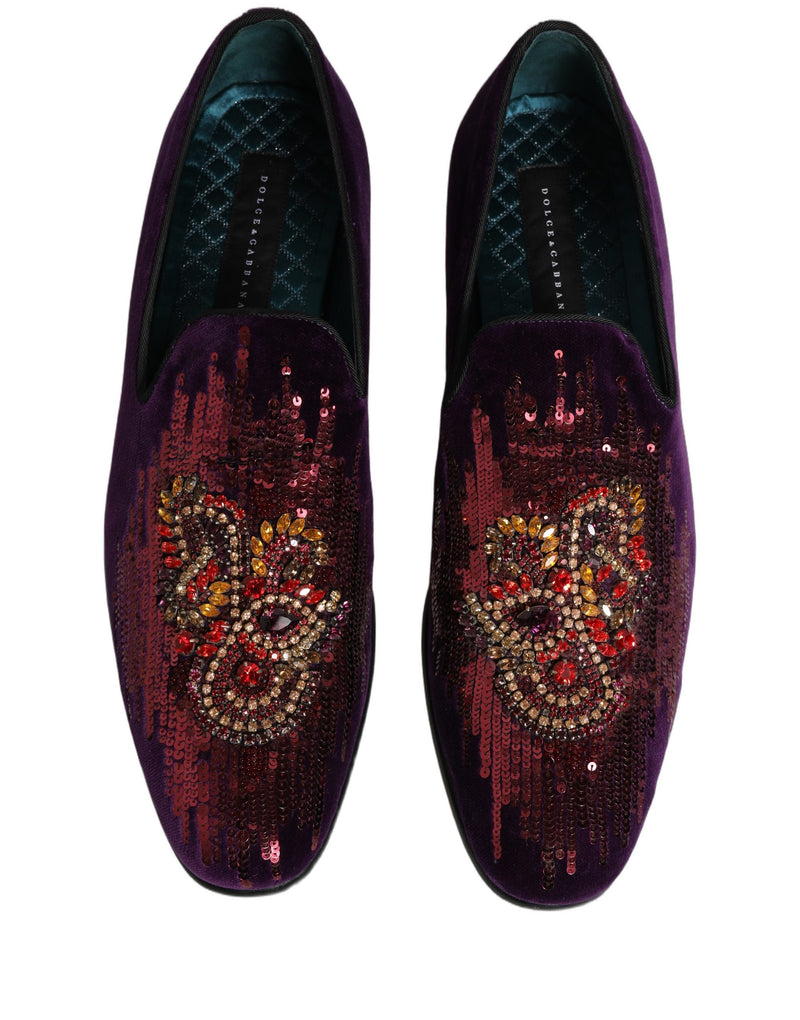 Dolce & Gabbana Violet Velvet Rhinestone Sequin Loafers