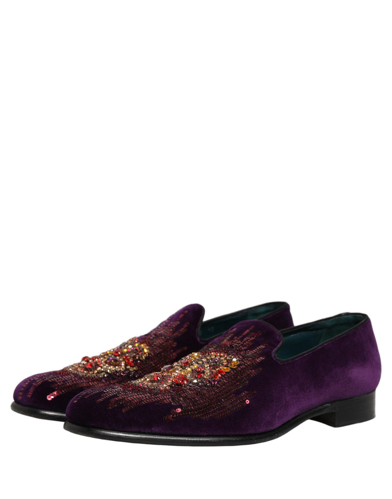Dolce & Gabbana Violet Velvet Rhinestone Sequin Loafers