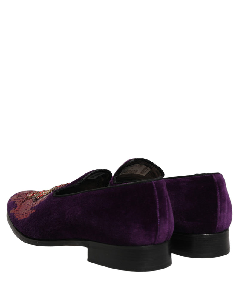 Dolce & Gabbana Violet Velvet Rhinestone Sequin Loafers