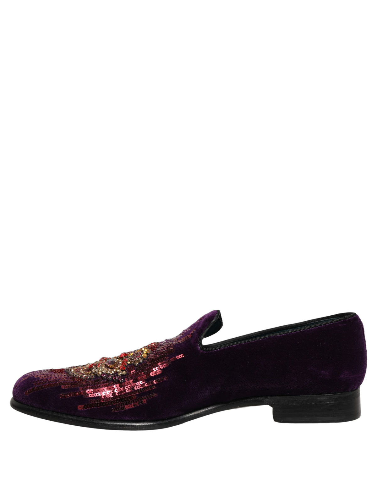 Dolce & Gabbana Violet Velvet Rhinestone Sequin Loafers
