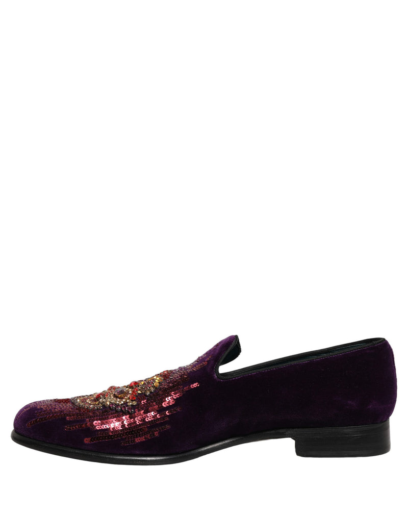 Dolce & Gabbana Violet Velvet Rhinestone Sequin Loafers