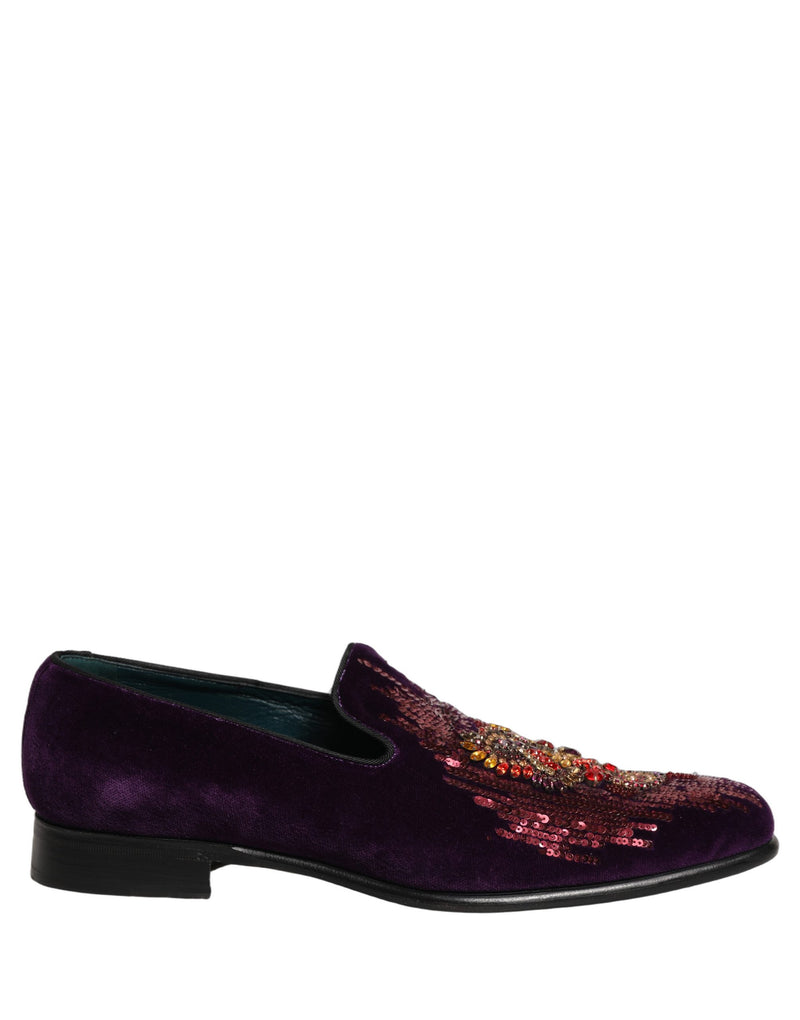 Dolce & Gabbana Violet Velvet Rhinestone Sequin Loafers