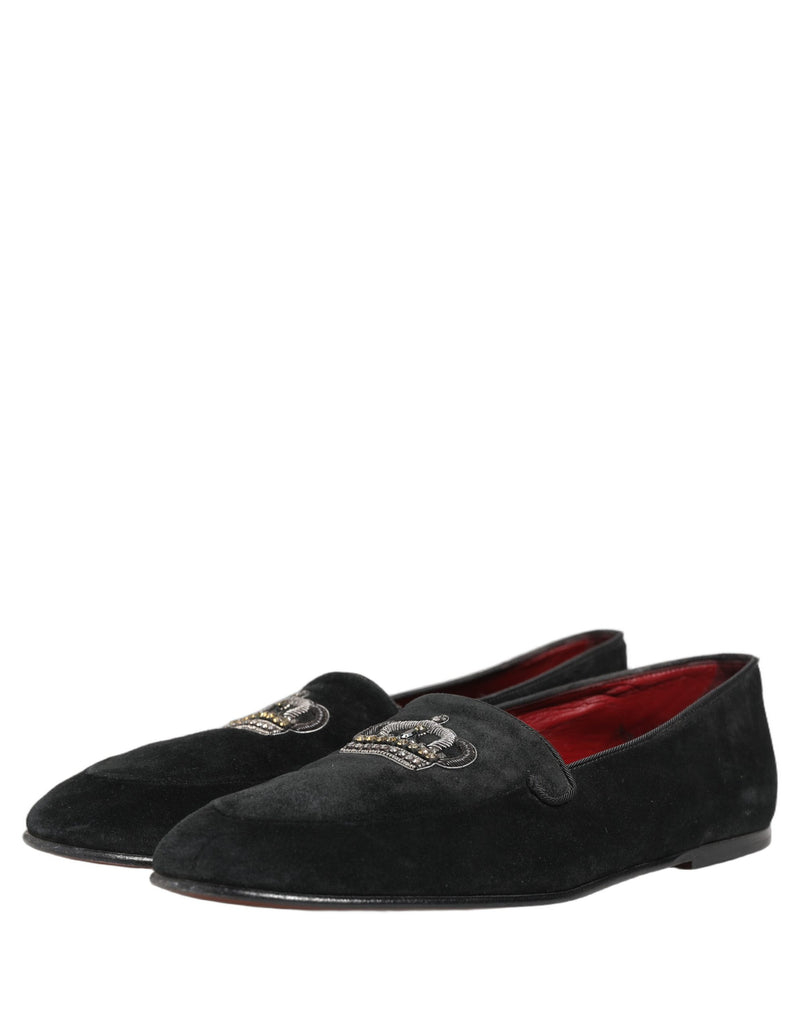 Dolce & Gabbana Black Crown Embellished Dress Loafers