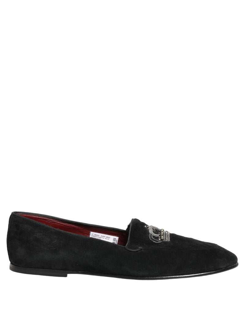 Dolce & Gabbana Black Crown Embellished Dress Loafers