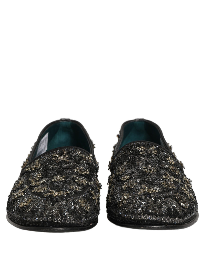 Dolce & Gabbana Black Rhinestone Embellished Loafers