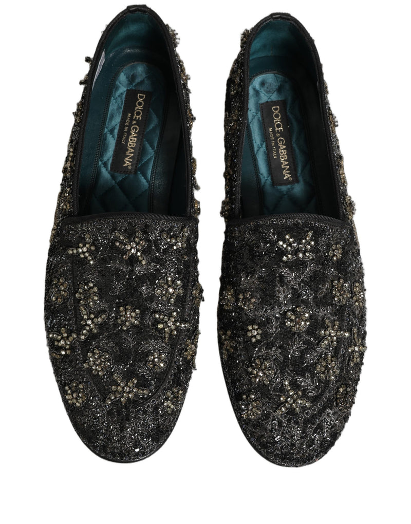 Dolce & Gabbana Black Rhinestone Embellished Loafers