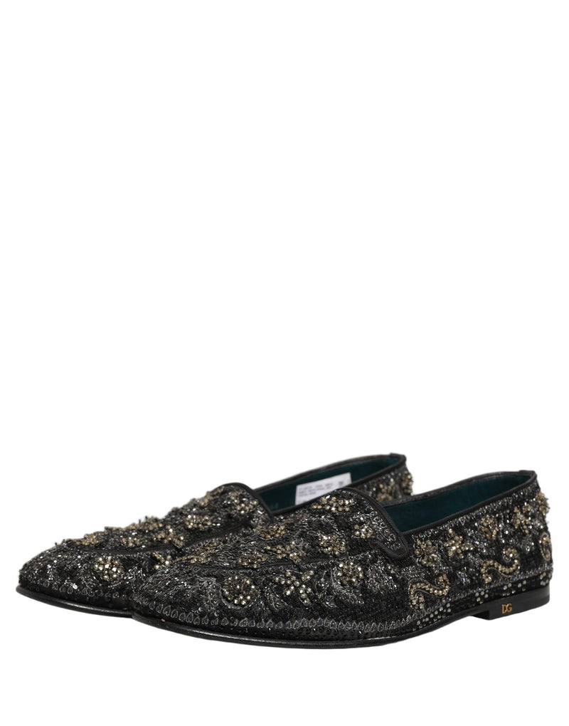 Dolce & Gabbana Black Rhinestone Embellished Loafers