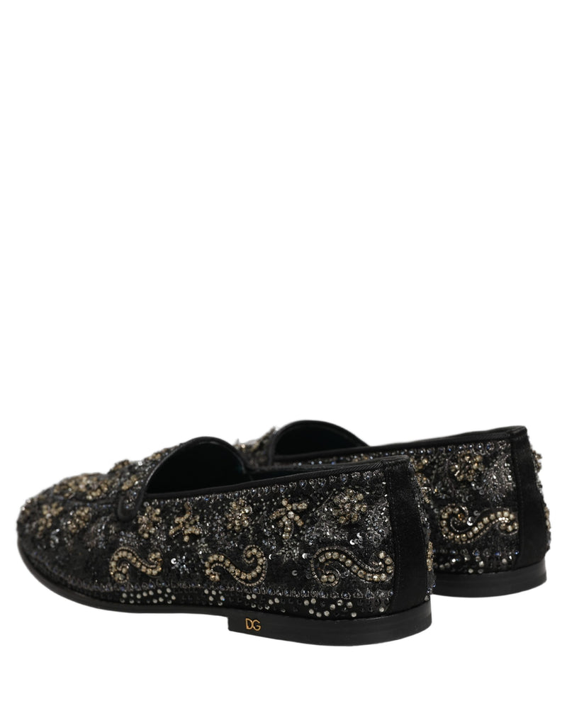Dolce & Gabbana Black Rhinestone Embellished Loafers