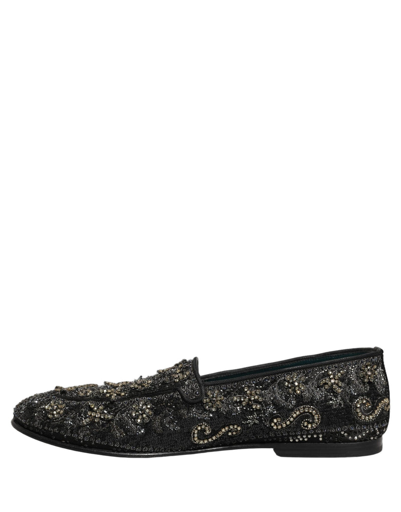 Dolce & Gabbana Black Rhinestone Embellished Loafers