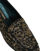 Dolce & Gabbana Black Gold Embellished Dress Loafers