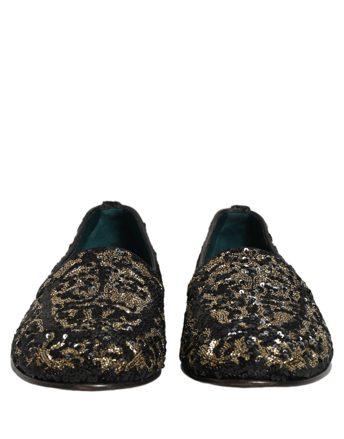Dolce & Gabbana Black Gold Embellished Dress Loafers