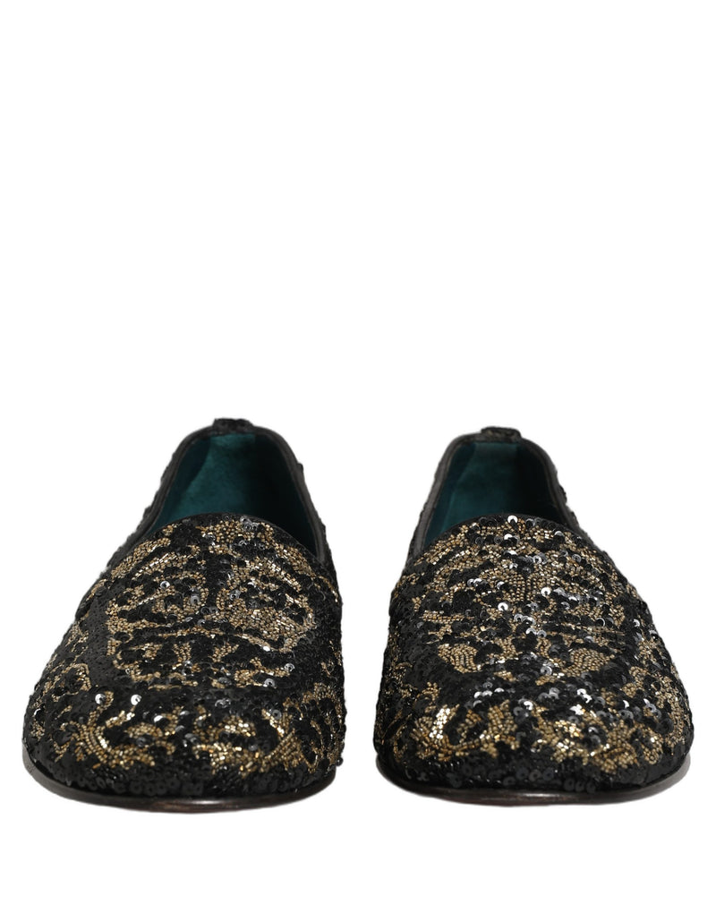 Dolce & Gabbana Black Gold Embellished Dress Loafers