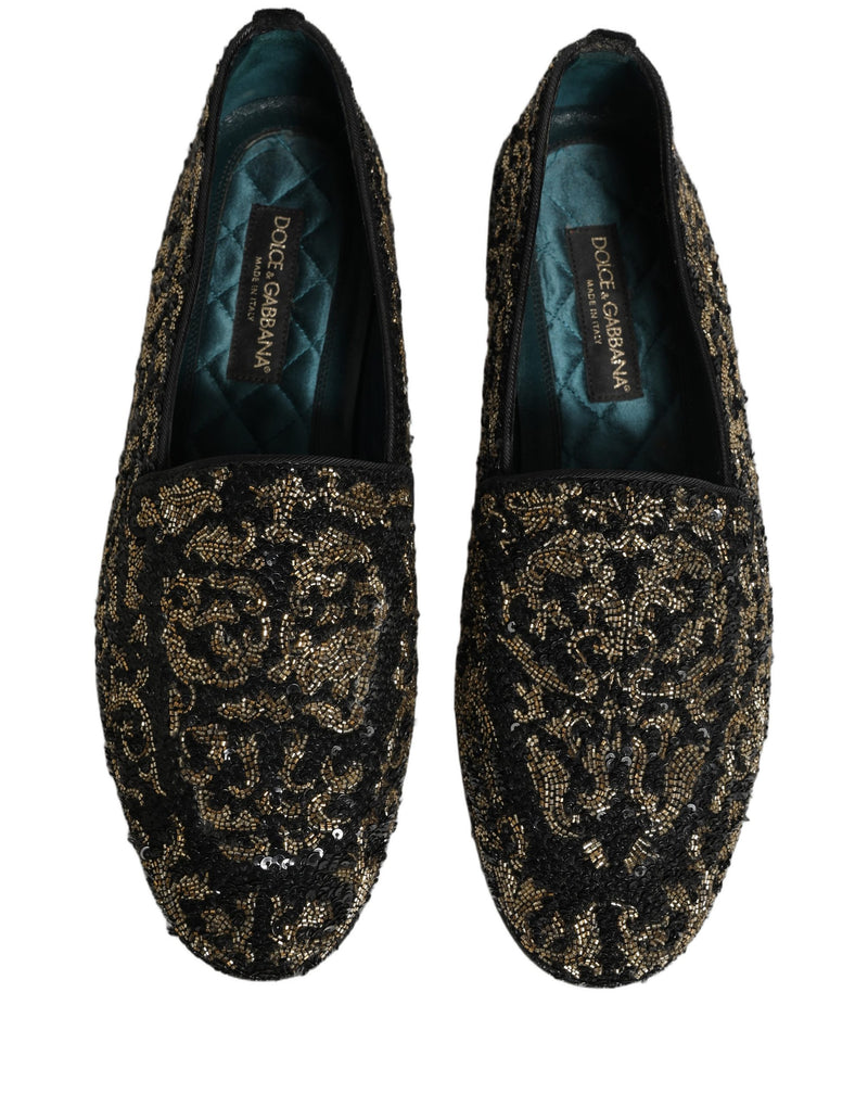 Dolce & Gabbana Black Gold Embellished Dress Loafers