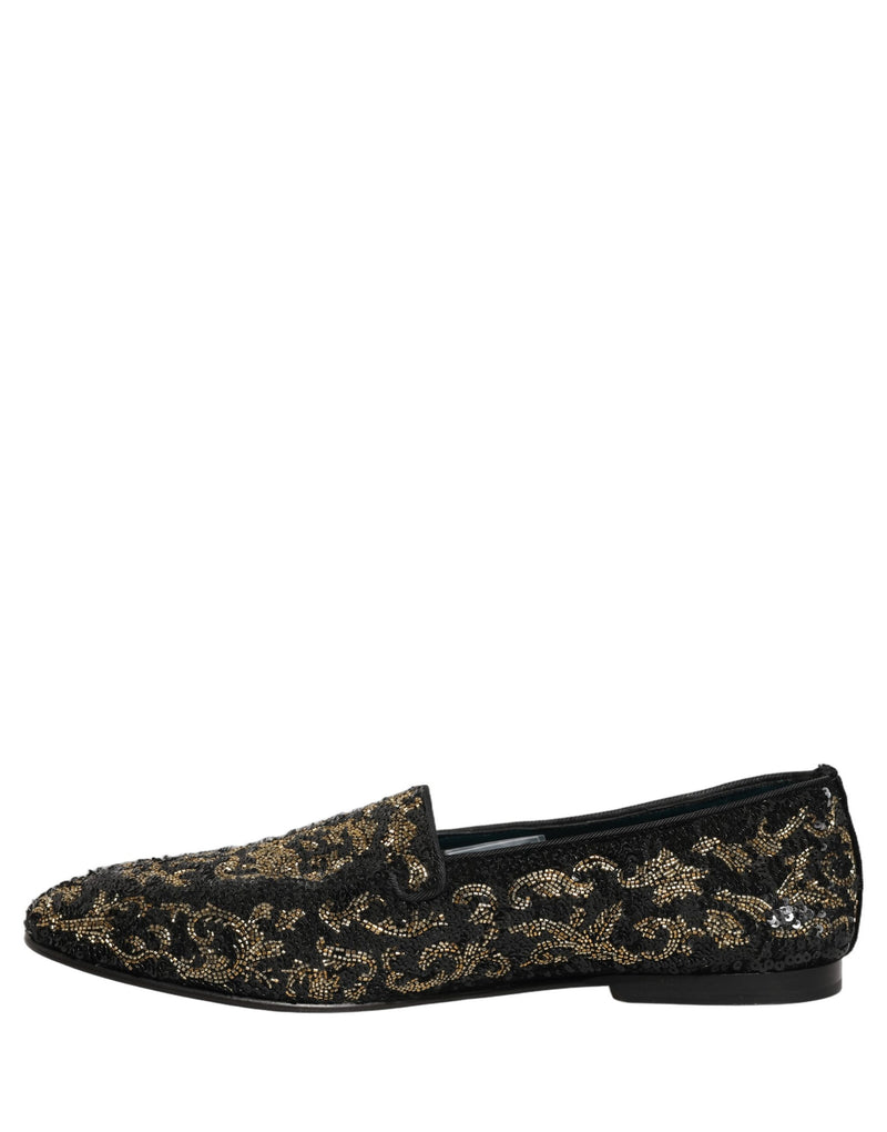 Dolce & Gabbana Black Gold Embellished Dress Loafers