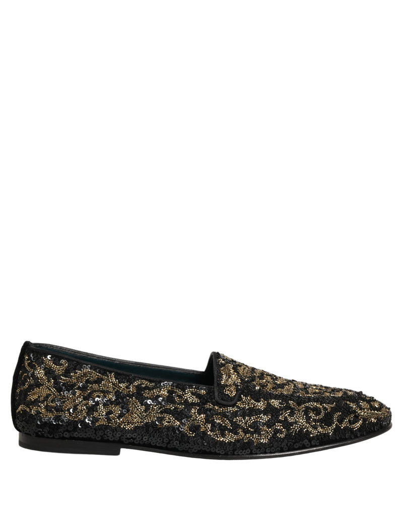 Dolce & Gabbana Black Gold Embellished Dress Loafers