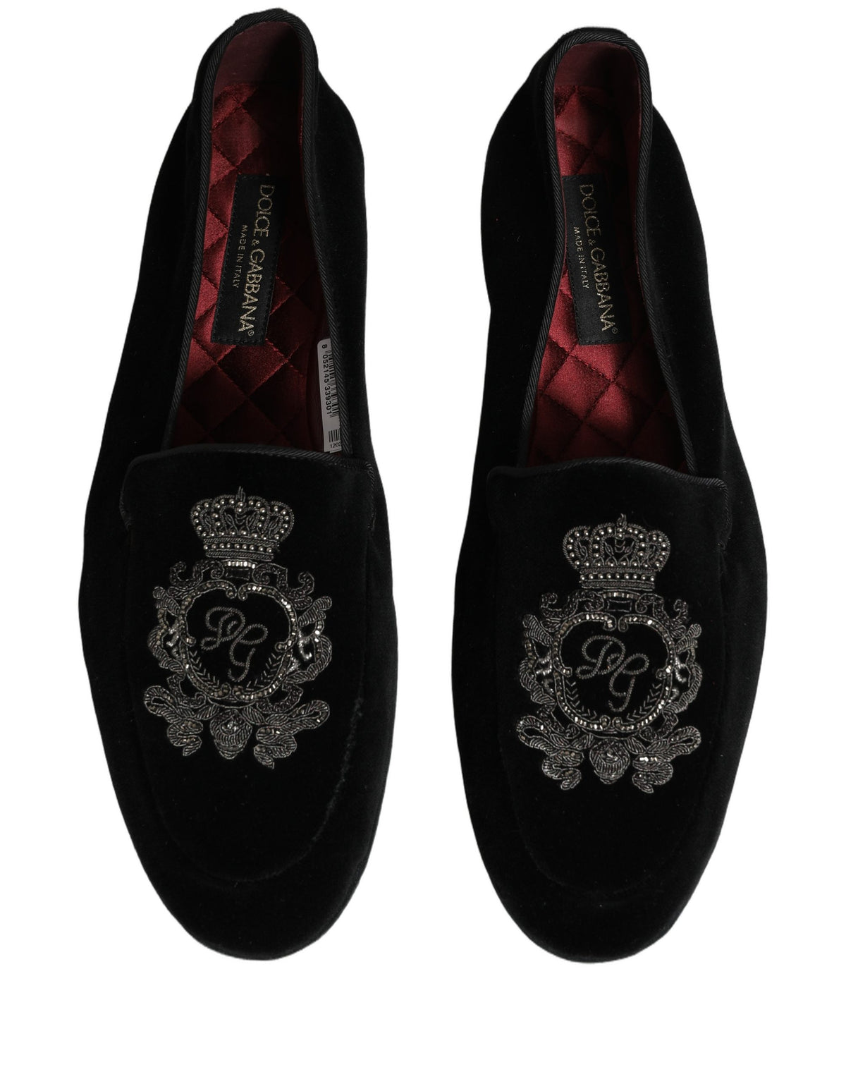 Dolce & Gabbana Black Velvet Crown Embroidery Loafers