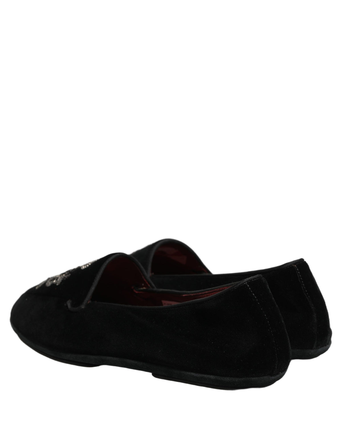 Dolce & Gabbana Black Velvet Crown Embroidery Loafers