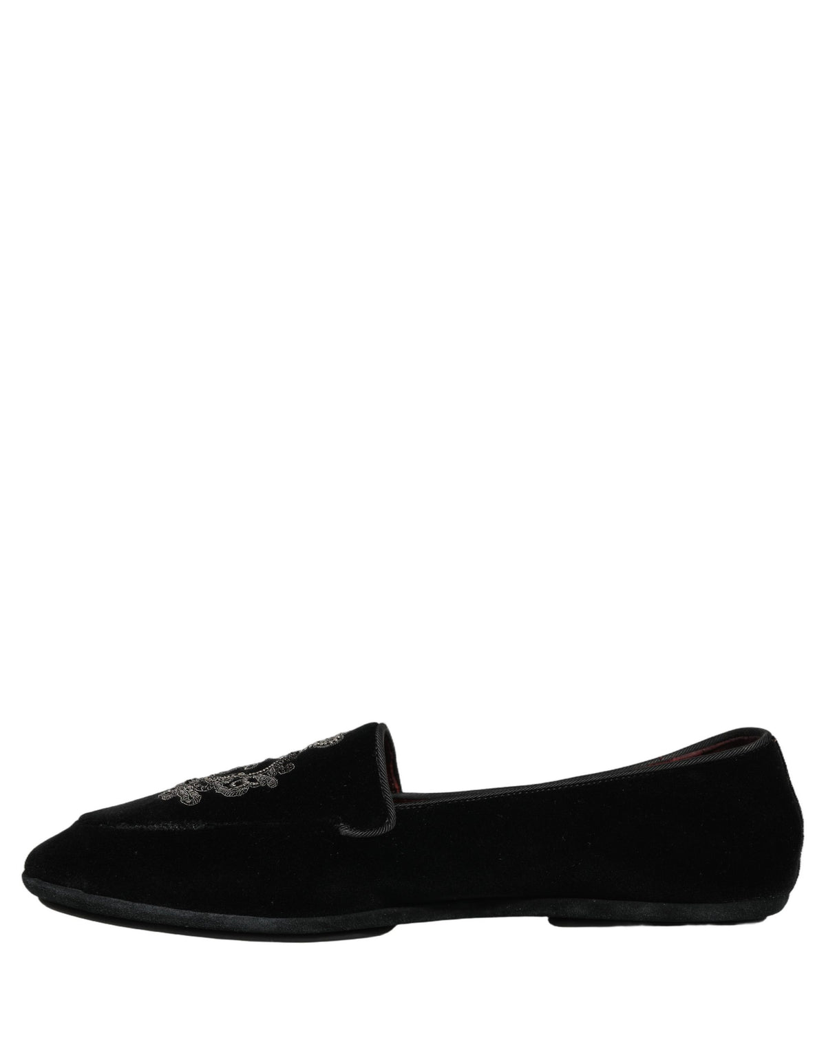 Dolce & Gabbana Black Velvet Crown Embroidery Loafers