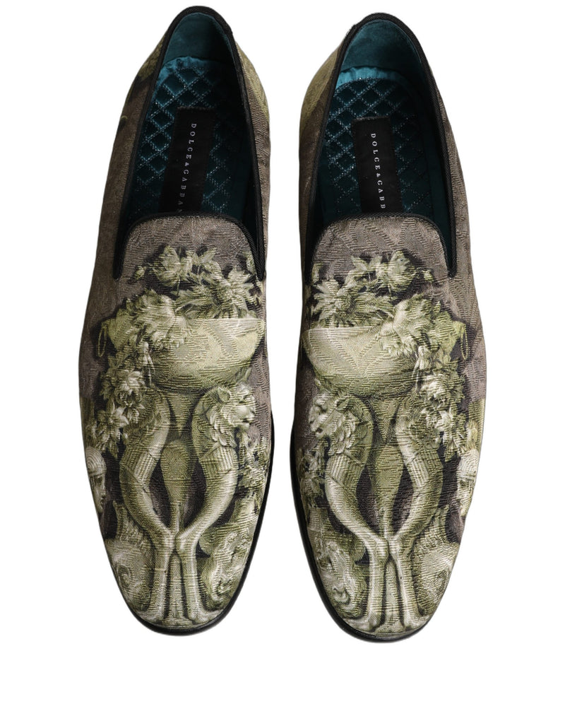 Dolce & Gabbana Brown Baroque Print Slip-On Loafers for Men