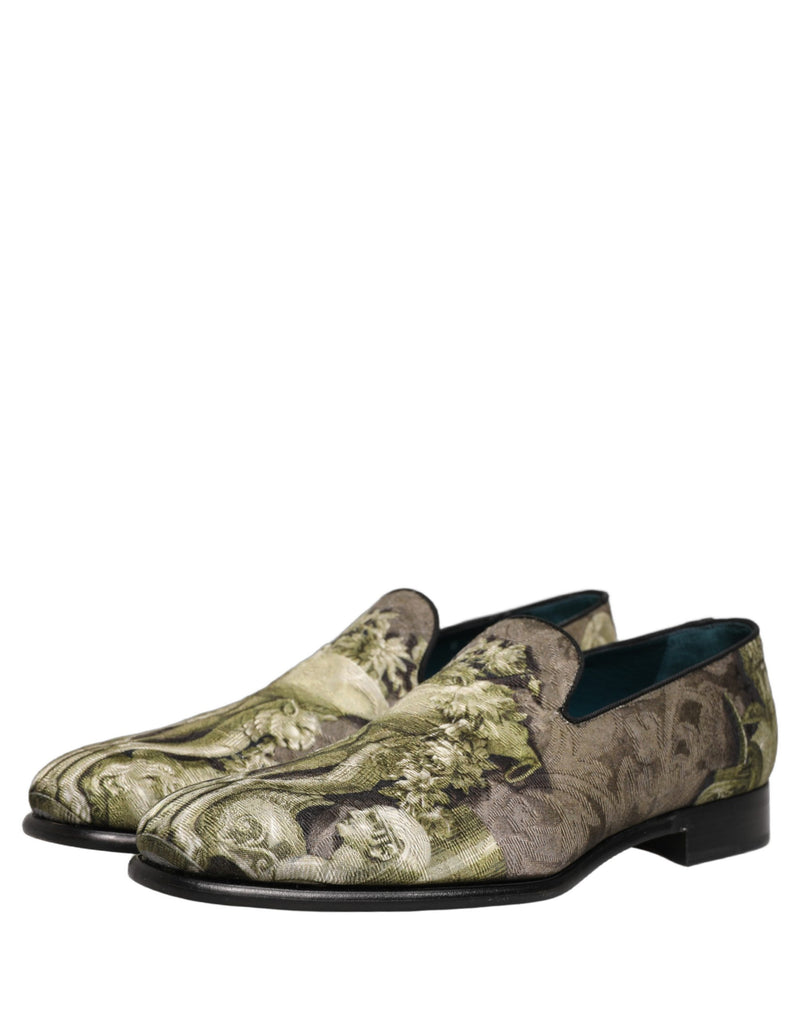 Dolce & Gabbana Brown Baroque Print Slip-On Loafers for Men