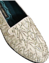 Dolce & Gabbana White Velvet Embroidered Dress Loafers